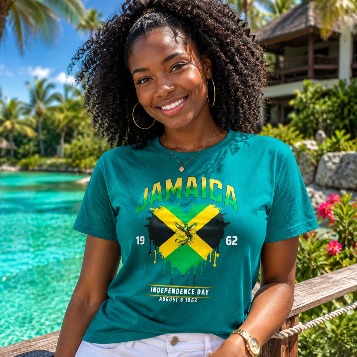 Jamaica Independence wht text | Unisex Cotton Tee