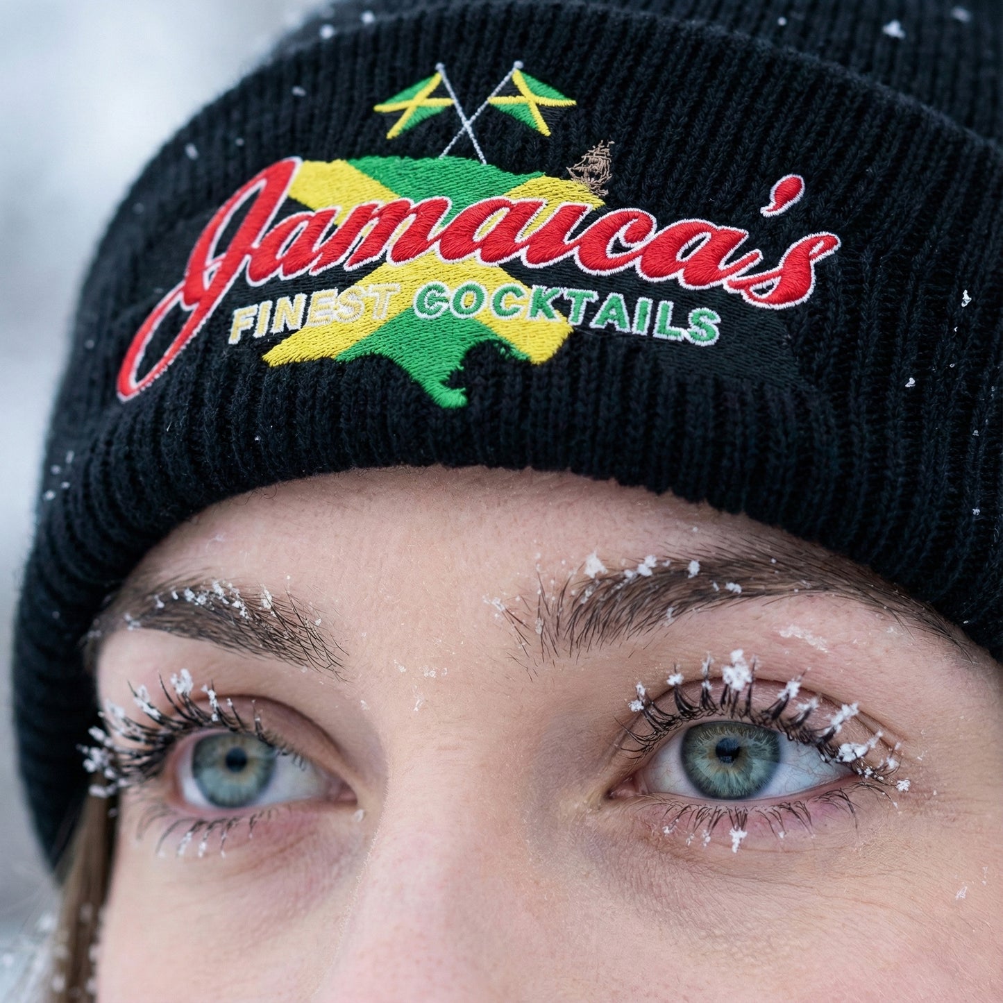 Jamaica's Finest Jamaica Vibes Logo Embroidered Knit Beanie Hat