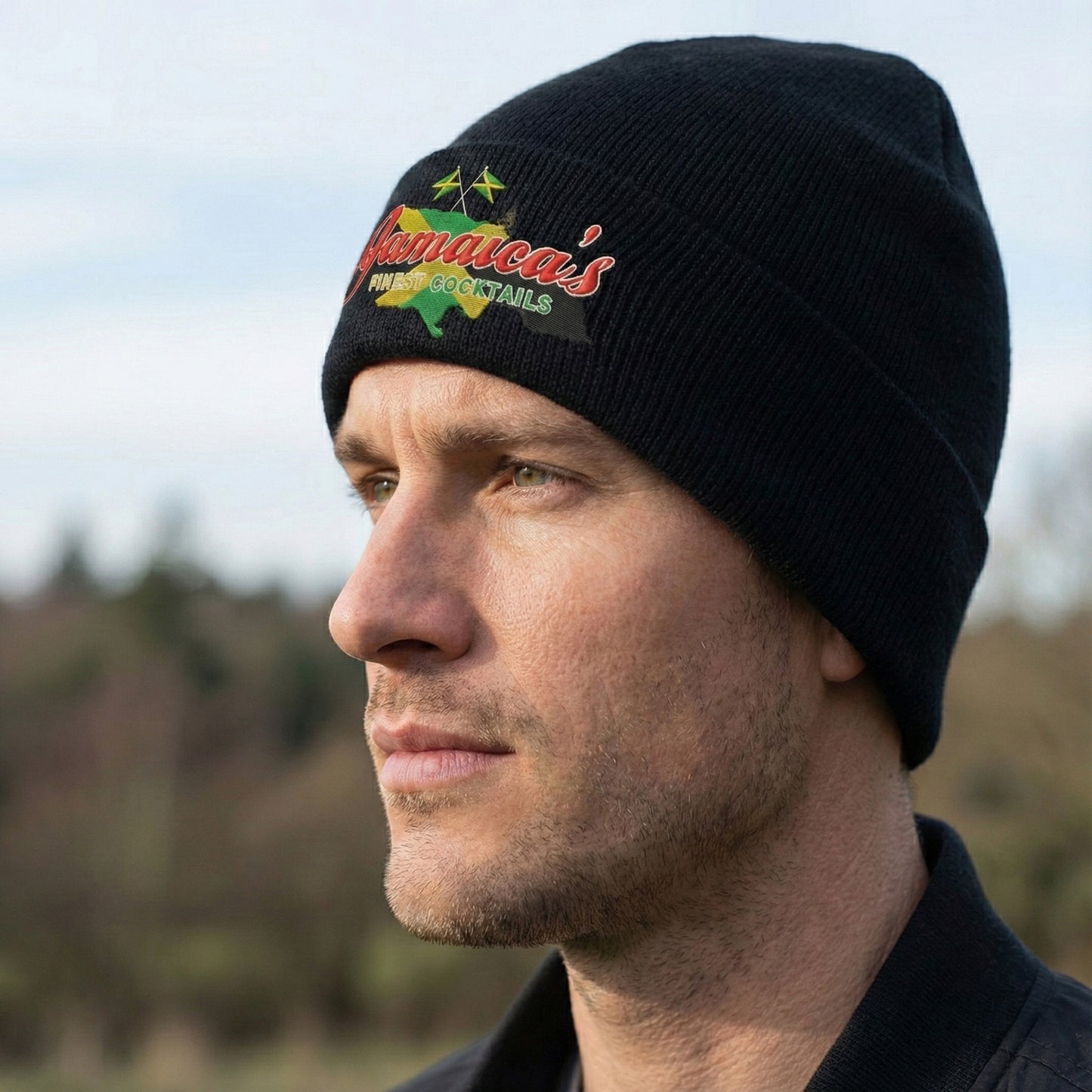 Jamaica's Finest Jamaica Vibes Logo Embroidered Knit Beanie Hat
