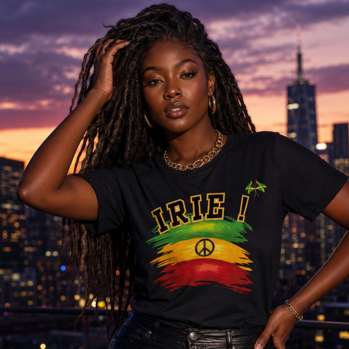Irie Rastafarian Flag T-Shirt – Peace Sign Rasta Colors Graphic Tee