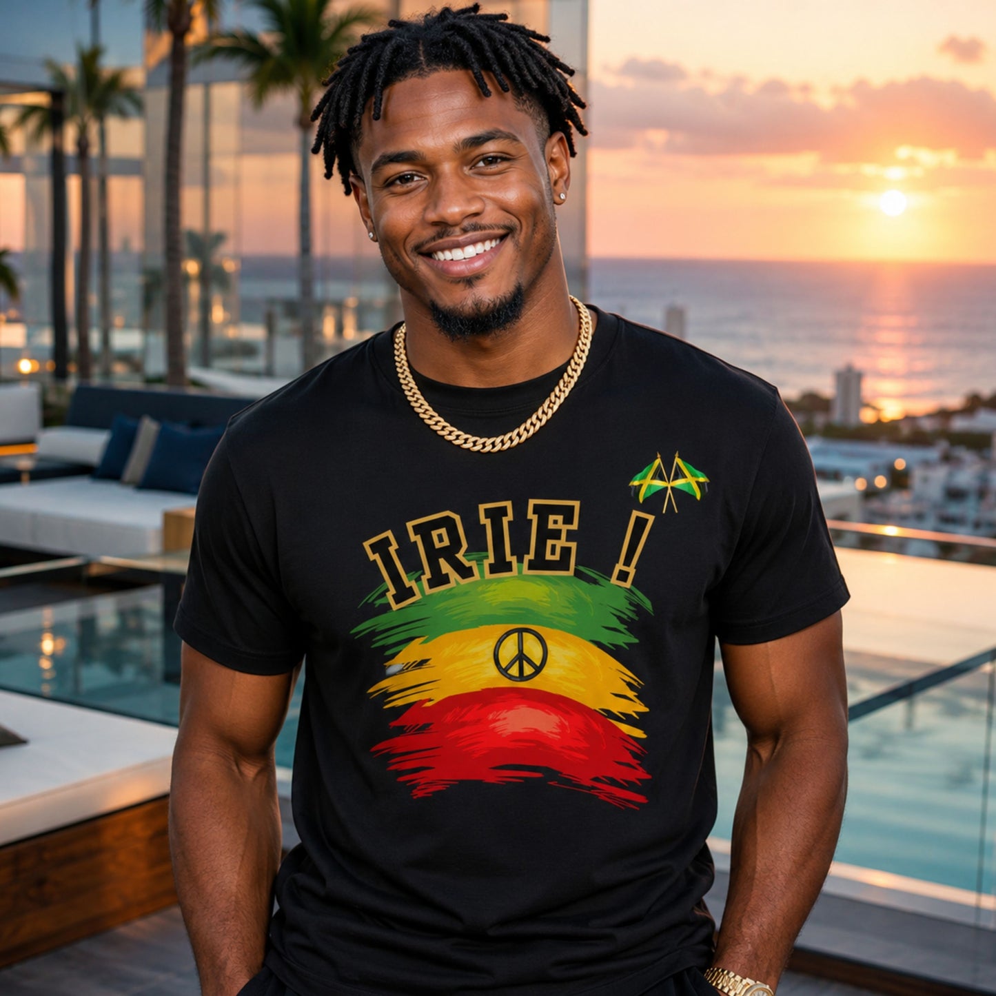 Irie Rastafarian Flag T-Shirt – Peace Sign Rasta Colors Graphic Tee