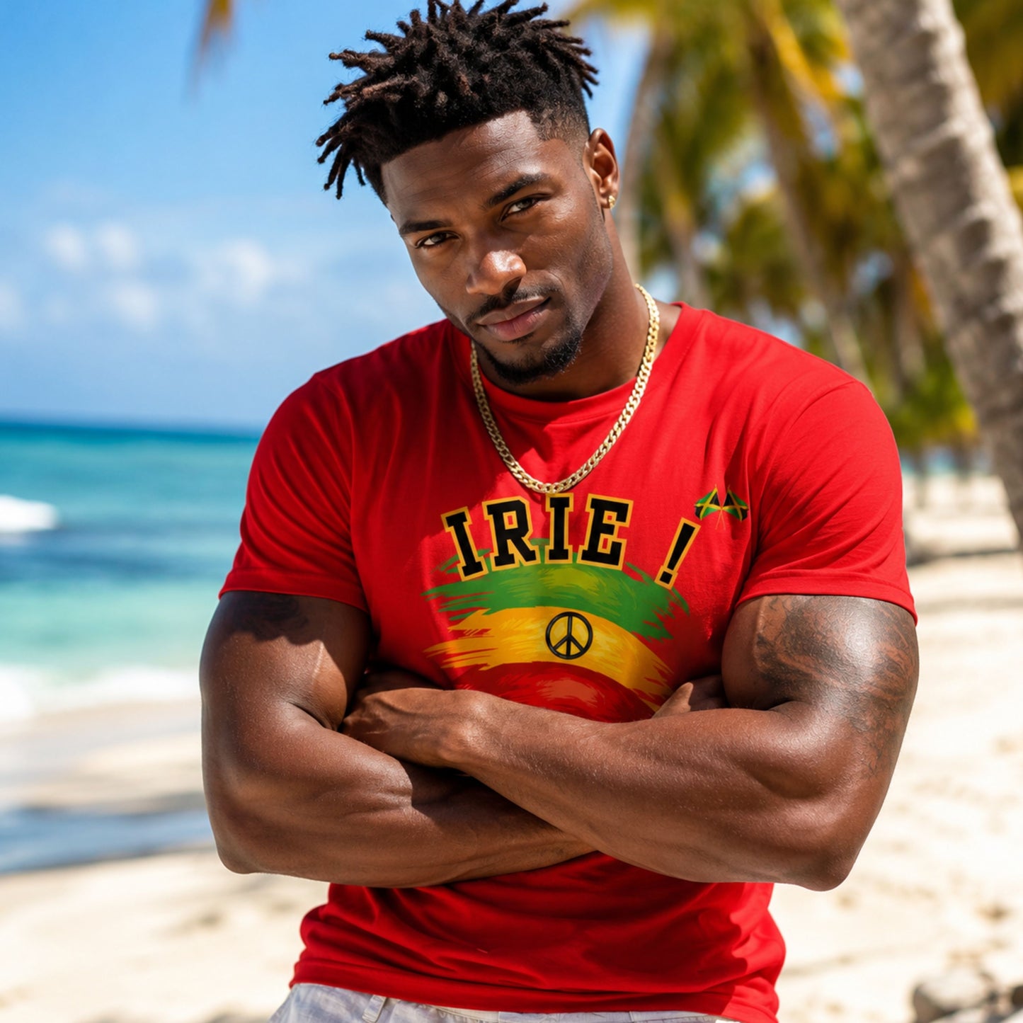 Irie Rastafarian Flag T-Shirt – Peace Sign Rasta Colors Graphic Tee