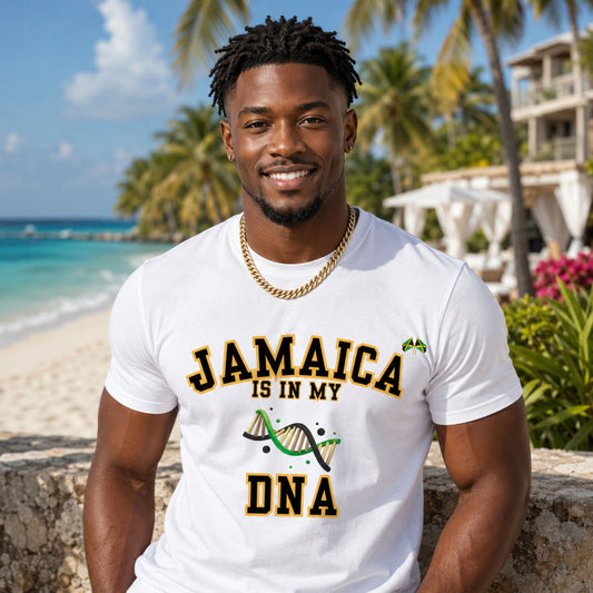 Jamaica Is In My DNA T-Shirt — Jamaican Pride Tee with DNA Graphic