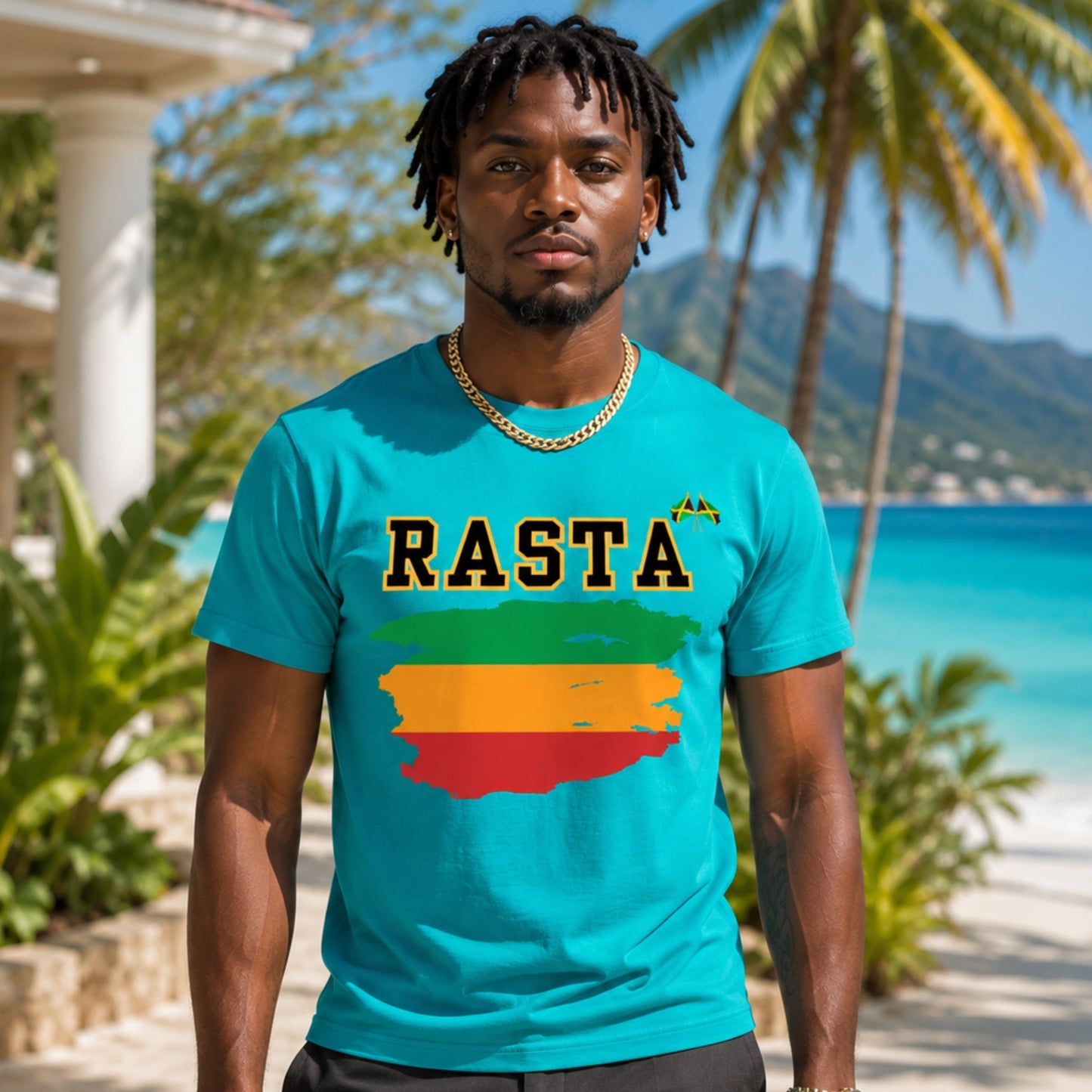 Rasta Flag Brushstroke Tee — RASTA Graphic Cotton T-Shirt