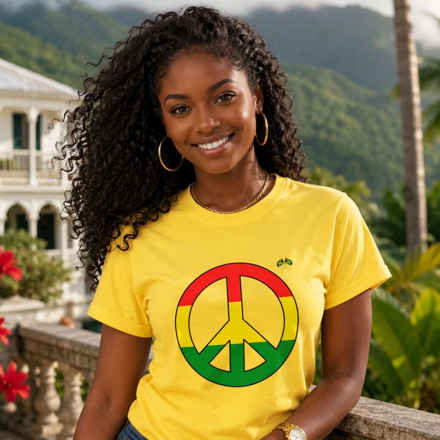 Peace Sign T-Shirt — Rasta Colors Retro Peace Symbol Tee