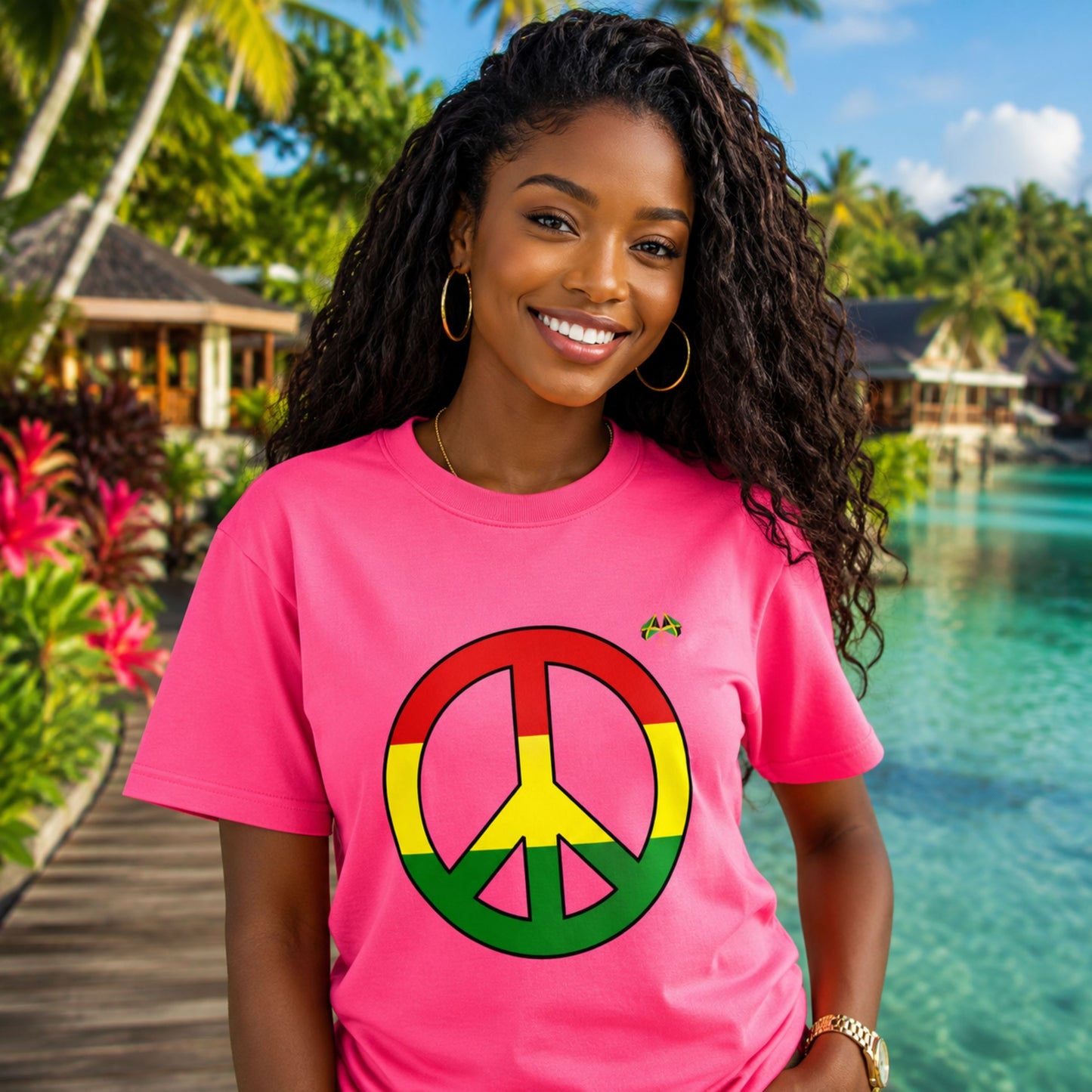 Peace Sign T-Shirt — Rasta Colors Retro Peace Symbol Tee