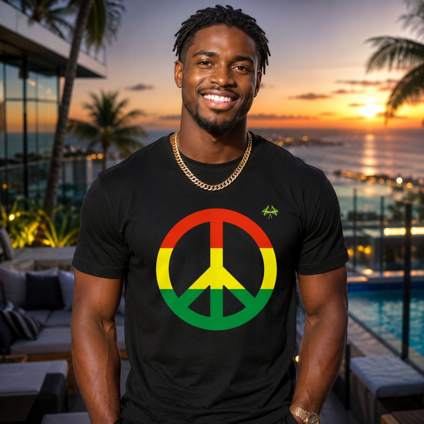 Peace Sign T-Shirt — Rasta Colors Retro Peace Symbol Tee