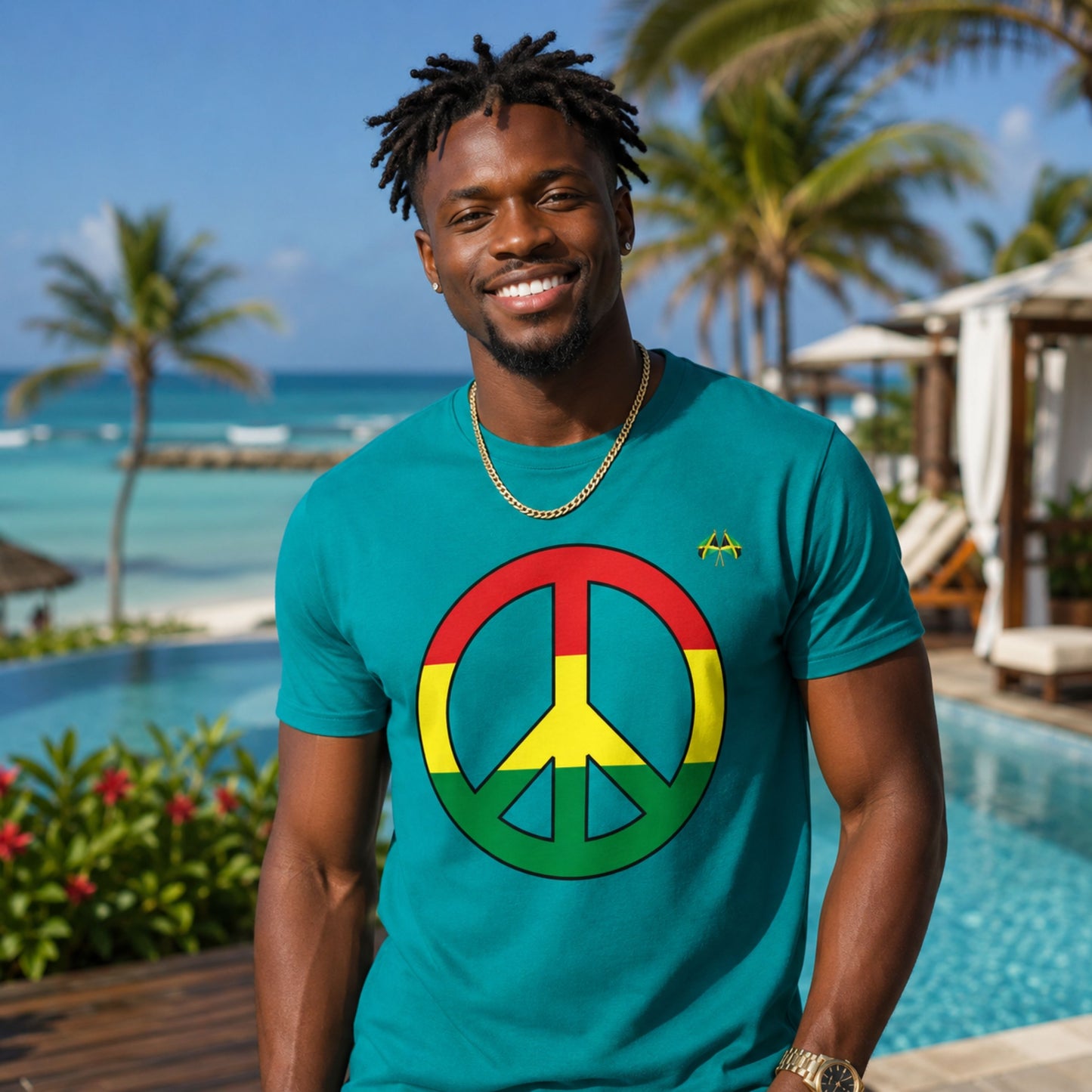 Peace Sign T-Shirt — Rasta Colors Retro Peace Symbol Tee