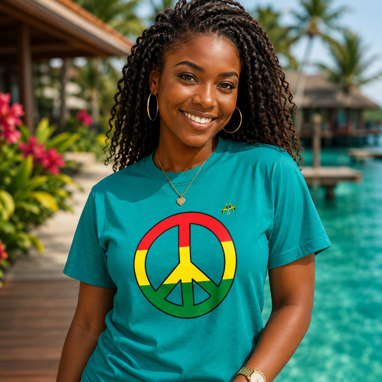 Peace Sign T-Shirt — Rasta Colors Retro Peace Symbol Tee