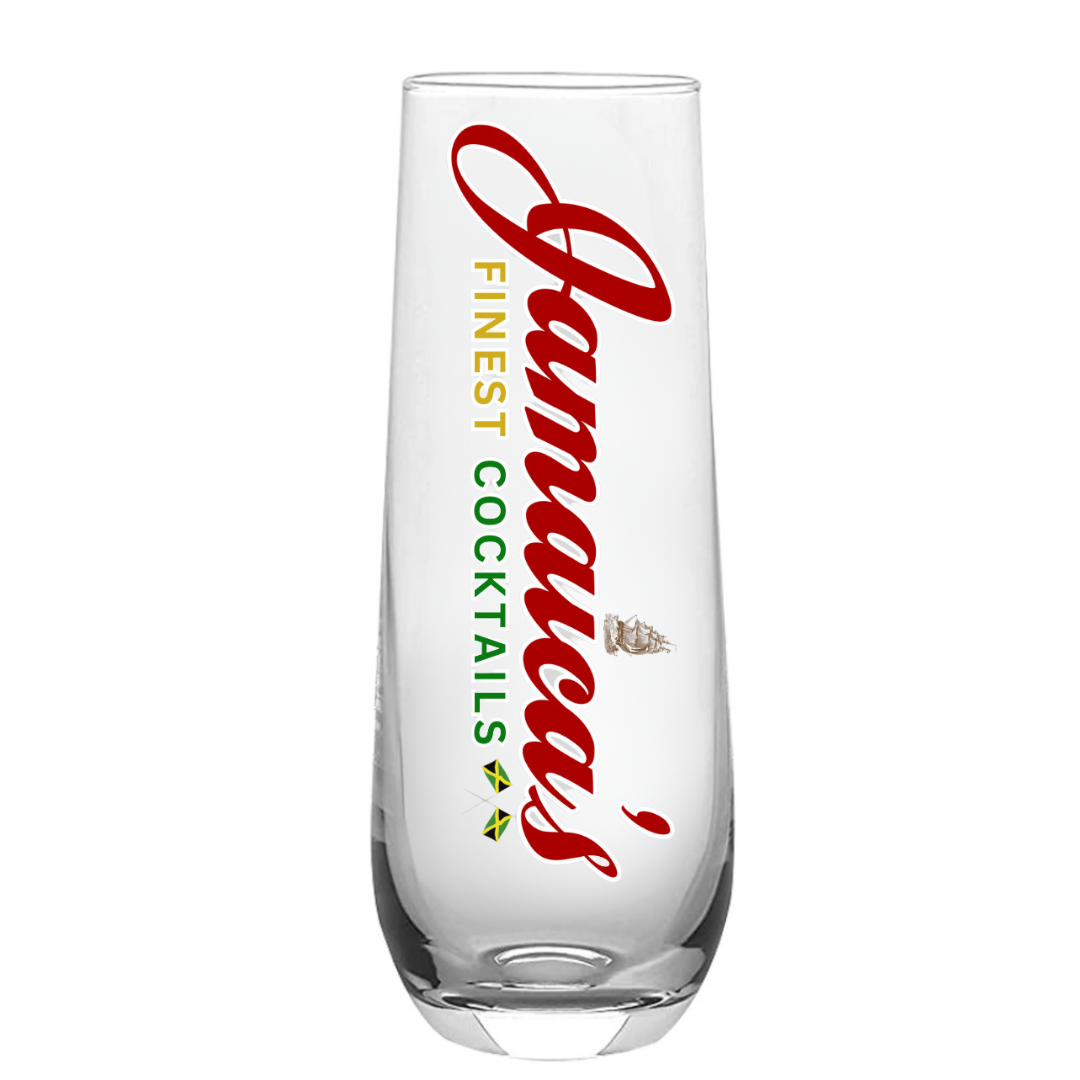 Jamaica's Finest Stemless Flute Glass with Colored Logo