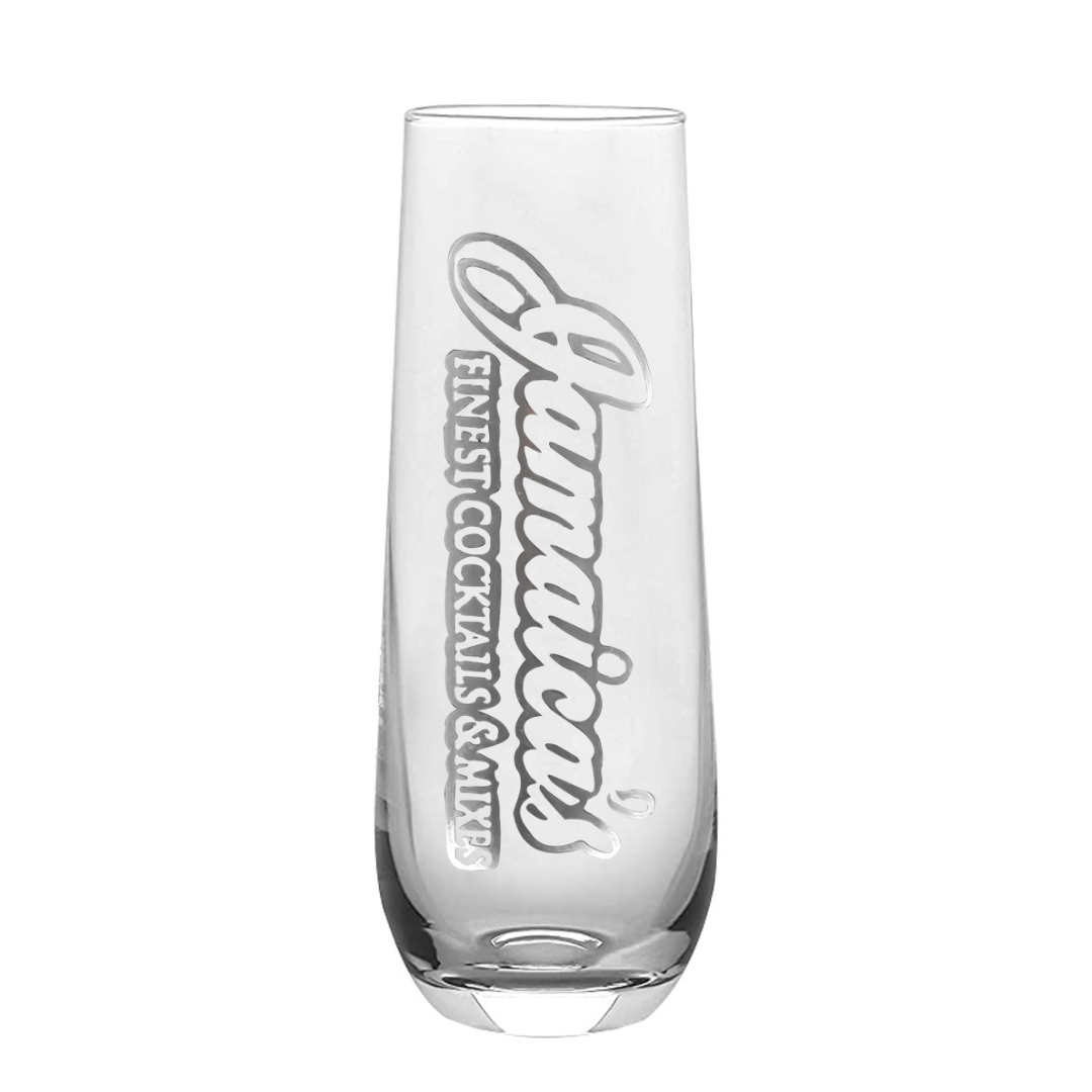 Jamaica's Finest Stemless Flute Glass with Etched Logo